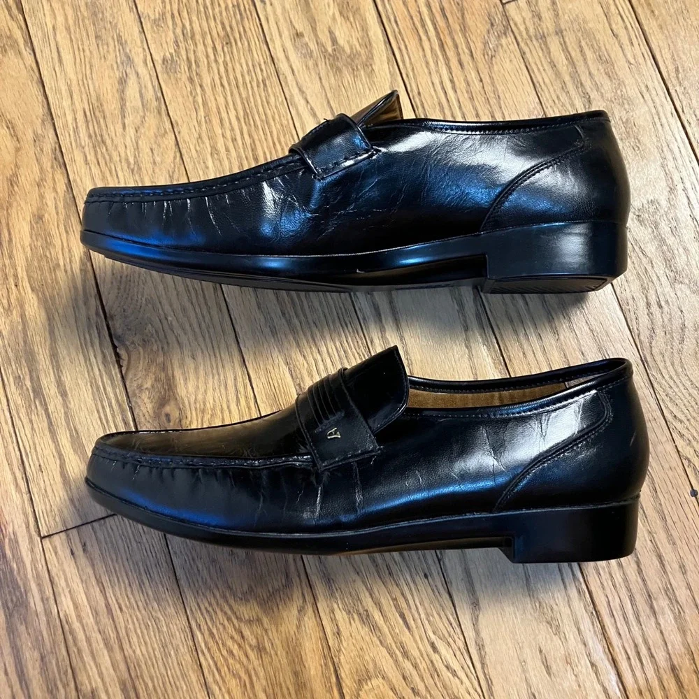 French Shriner Concord Mens 15M Black Leather Penny Loafers Dress Shoes